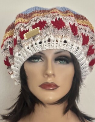 Hand Knits 2 Love Slouch Beanie Hat Fair-isle Hearts Faux Fur PmOm Designer Hip Hand Knits 2 Love Slouch Beanie Hat Tam Fair-isle Hearts  main image 4
