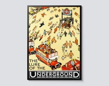Vintage London Underground Travel Poster, Yellow Illustration Wall Art, City