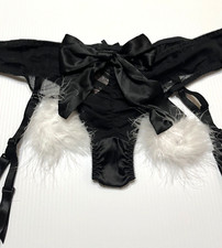 Victoria's Secret Santa's Little Helper Black Garter Panties Christmas NWT S