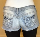 Rue 21 1 / 2 Blue Pinstripe Floral Cutoff Frayed Distressed Stretch Denim Shorts — photo 3