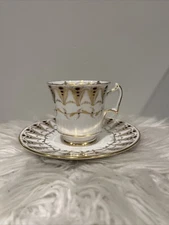Vtg ROYAL CHELSEA English Bone China Black & Gold Teacup Saucer 433A England