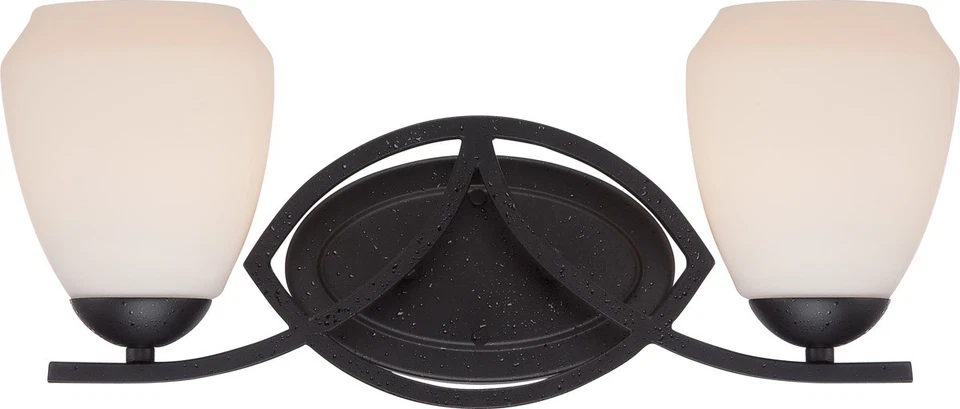 NUVO LIGHTING Bali 2 Light Textured Black And Etched Opal Glass Vanity Wall Light $180