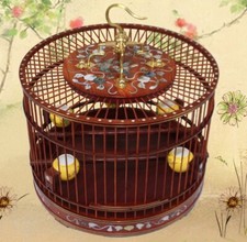 Asian Bird Cage Rosewood Round Pet Nest Home Shell Inlay Craft High End