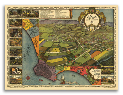Los Angeles California 1871 Historic Panoramic Town Map - 18x24