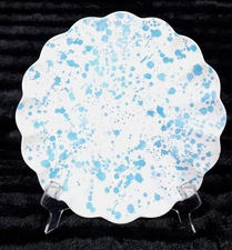 Uniquely Yours Blue White Speckled 4pc Melamine Dinner Plates 10.5" Scallop Edge