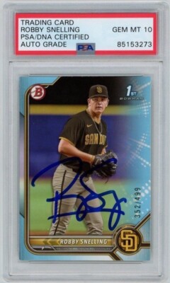 Robby Snelling Signed 2022 Bowman Draft Sky Blue Numbered Robby Snelling Signed 2022 Bowman Draft Sky Blue Numbered