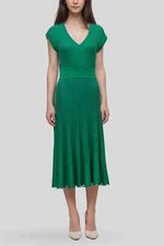 PORTMANS Ribbed Knit Dress Green Pleated Size 8 AU RRP 129 Casual