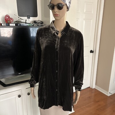 eileen fisher long velvet shirt
