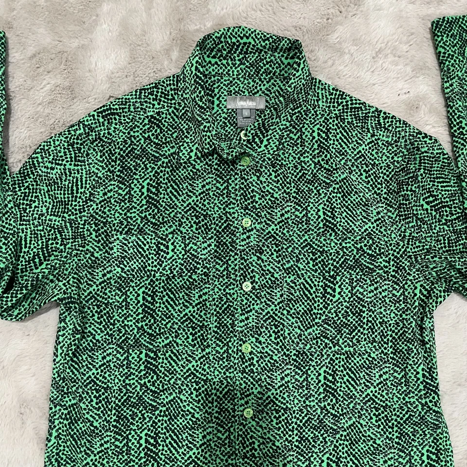 Blusa para mujer Neiman Marcus verde/negra con botones talla S carrera informal Foto 2 de 4