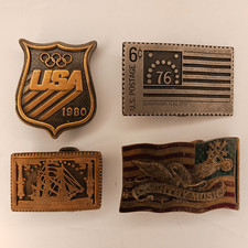 Commemorative Belt Buckles US Olympics, Bennington Flag, US Frigate, Country
