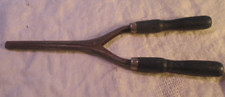 VINTAGE PRIMITIVE DARK BLUE WOOD HANDLE CURLING IRON NON-ELECTRIC