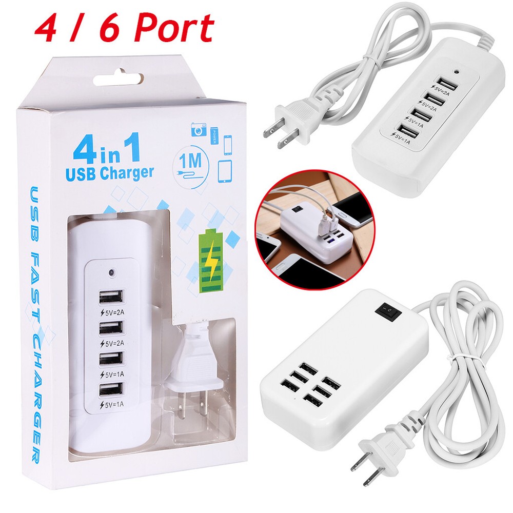 4-Port USB Hub Wall Charger - Desktop & Travel Charging Station Adapter  