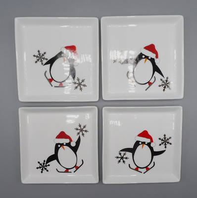 PENGUIN BY CRATE AND BARREL APPETIZER PLATES SET OF 4