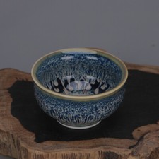 2.90 inch Chinese Song Dynasty Kiln Into Tea Bowls Blue Glazed Porcelain