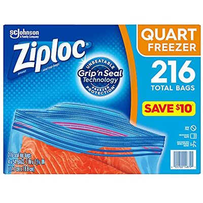 Ziploc Double Zipper Quart Freezer Bags, 216 Count 798256050282| eBay