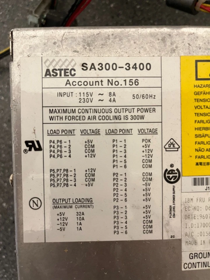 Vintage Astec SA300-3400 300W Switching Power Supply AT PSU for IBM/PC Retro - Image 2 of 4