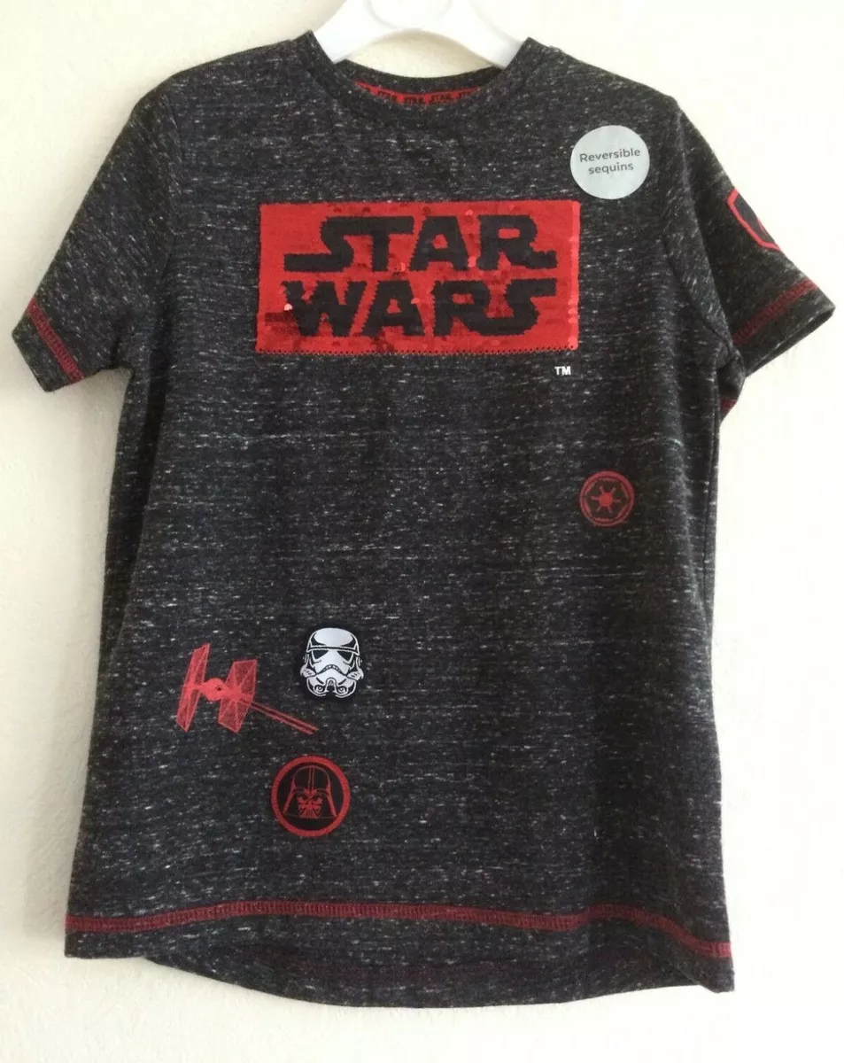 BNWT STAR WARS reversible sequins short sleeved t shirt black 5 years