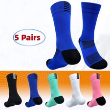 5Pairs Crew Men Solid Sport Athletic Calf Casual Striped Work Plain Socks 7-11