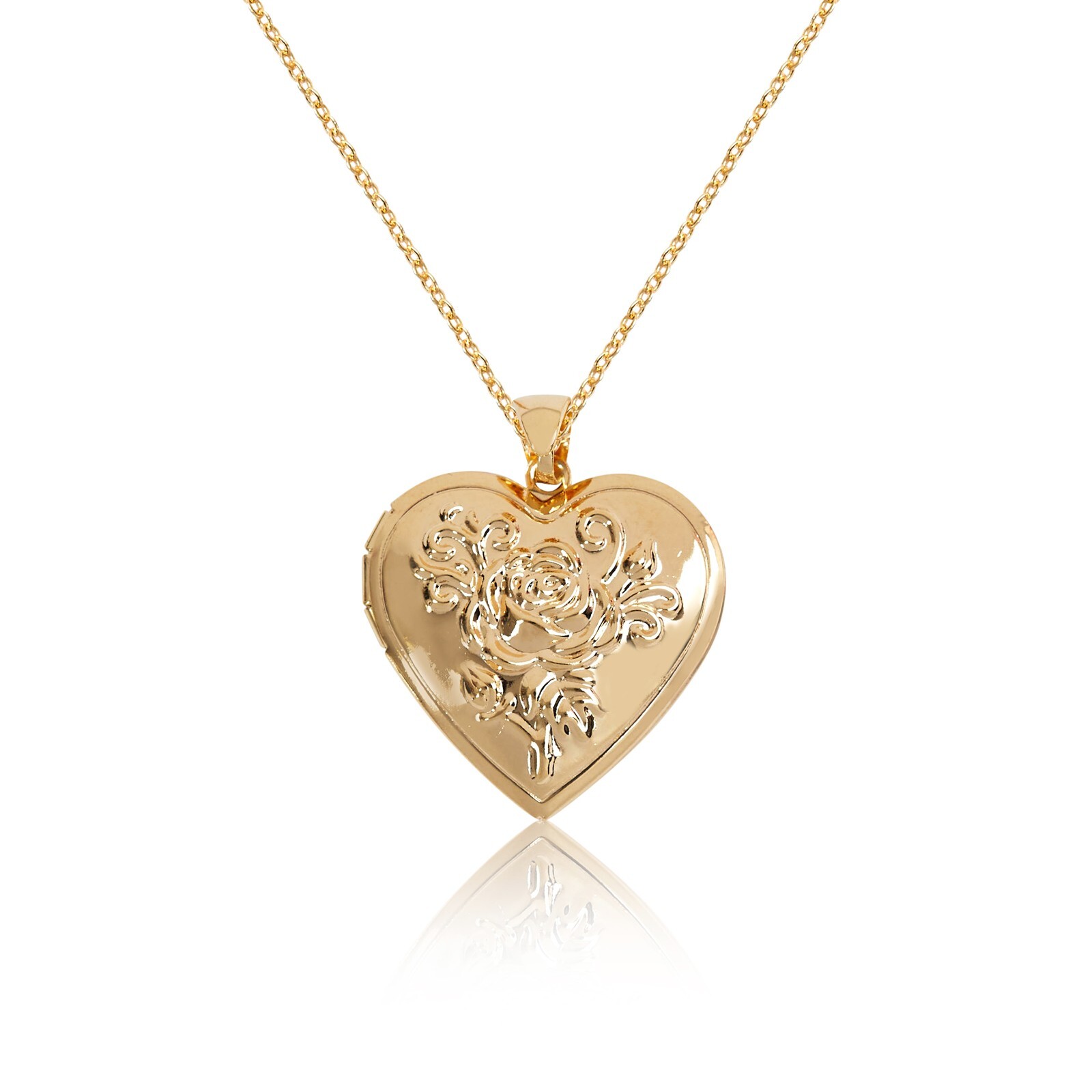 9CT Gold Heart Locket Necklace GF Pendant 20'' Chain Flower Large Locket LK2 eBay