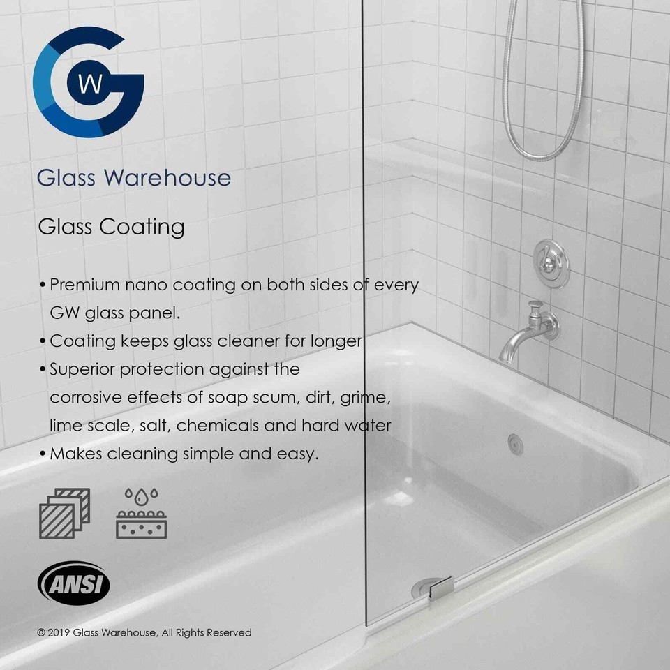 Glass Warehouse Replacement Shower Stall Glass GW-H-19, 78" x 19" x 3/8 ...