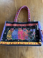 Laurel Burch Feline Friends Canvas Bag 5 Cats Medium Tote Travel Handbag SunSand