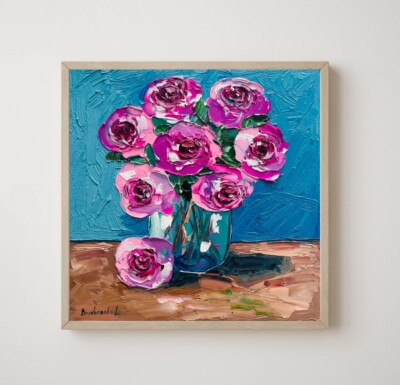 Roses Painting Original Art Flowers Impasto Roses Oil Painting | eBay