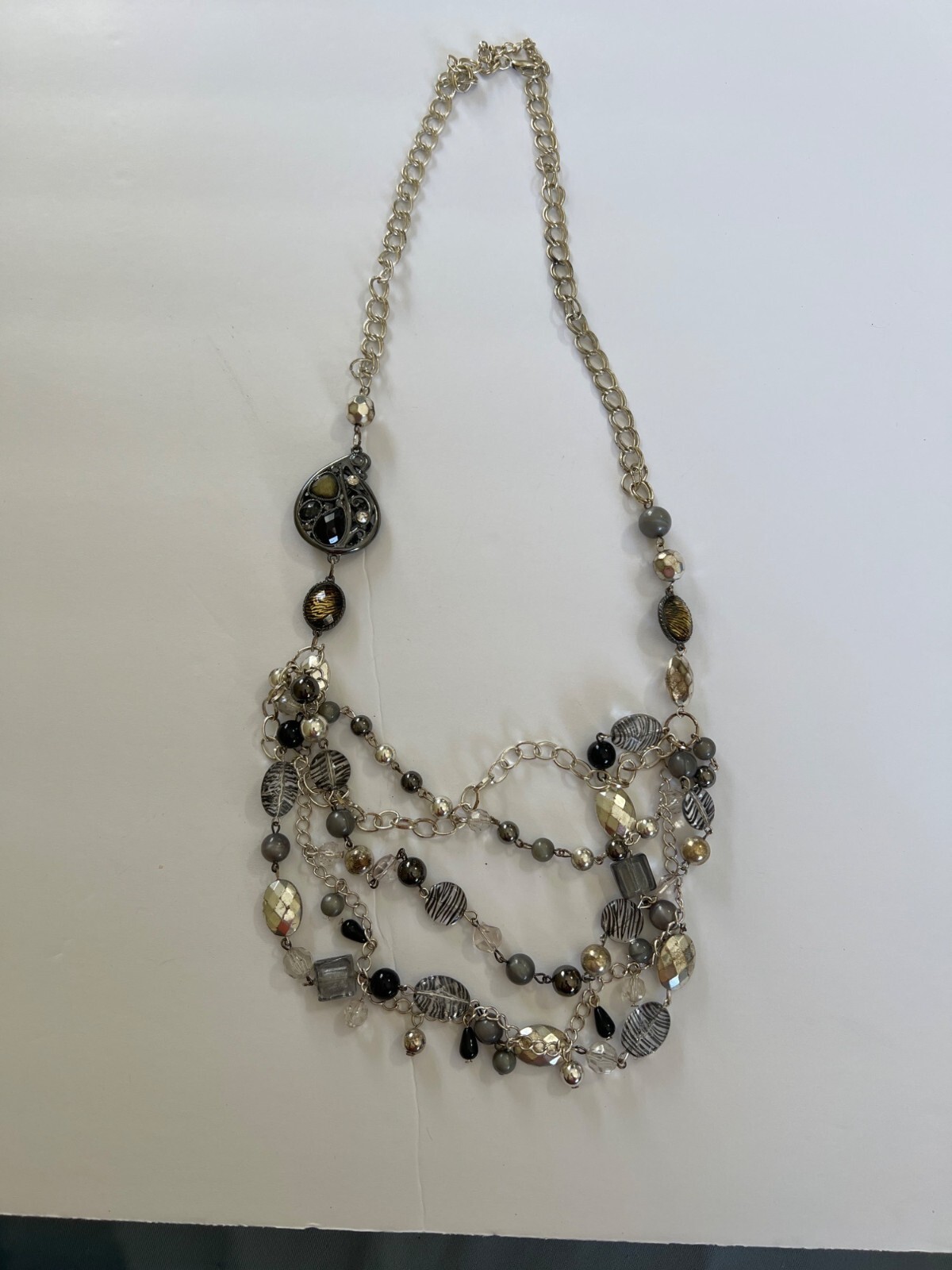 Multi-Layer Statement Necklace With Beads & Metal… - image 2