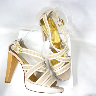 Coach Sandal Womens 7.5 B Heels Auriella Nude Cream Wood Soft Girl Quiet y2k 90s