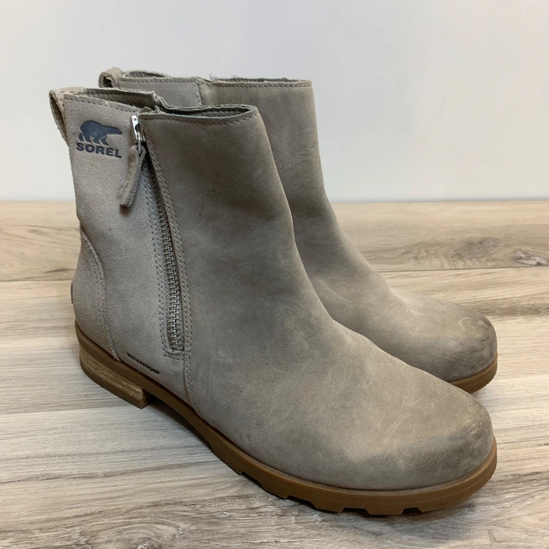 sorel emelia waterproof suede ankle zip-up boots