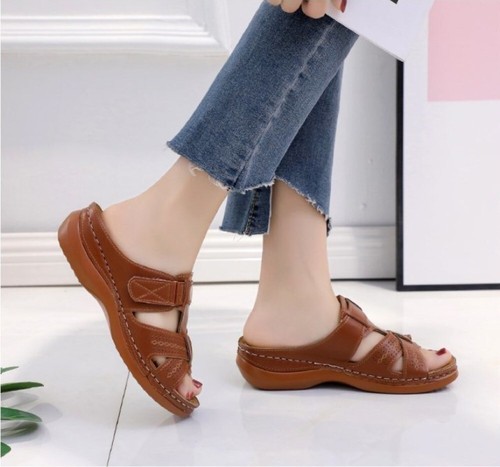 Ladies Summer Open Toe Mid Wedge Heel Slip On Mules Sandals Womens Shoes Size - Picture 6 of 32