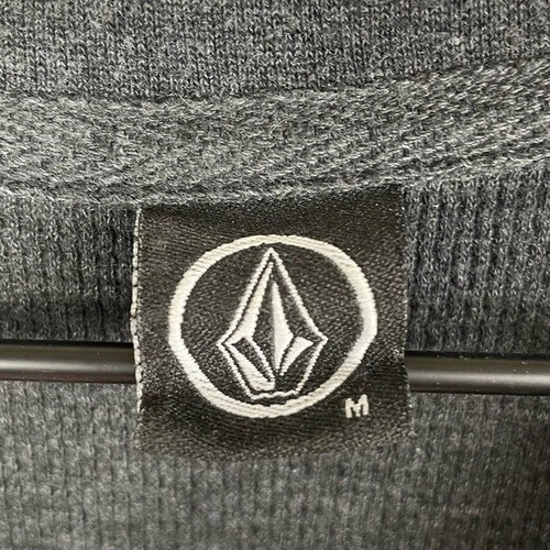 Vintage Y2K Volcom Men's Thermal Knit Tee Long Sleeves Size Medium Grey Striped - Picture 4 of 4