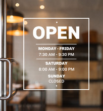 Custom Business Hours Vinyl Decal Store Hours Window Sticker Open Closed Sign