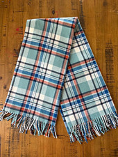 Pendleton Wool Plaid Fringe blanket Blue White Red Green Made in USA