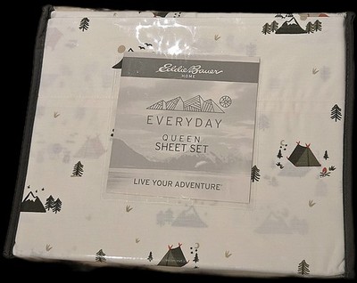 Eddie Bauer Cascade Camping Queen Sheet Set, 100% Cotton Bedding Set NEW