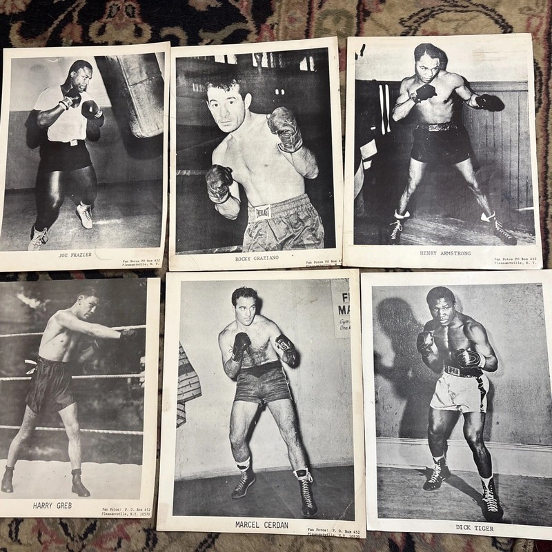 VINTAGE BOXING~LOT OF 6~”FAN FOTOS”~8x10~FRAZIER~GRAZIANO~ARMSTRONG~GREB~CERDAN+