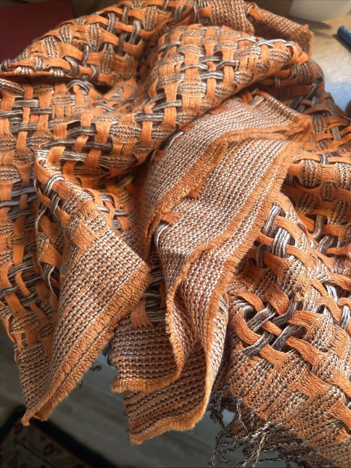 Caterina De Medici Wool Blend Fringe Scarf Wrap Made in Italy Lovely Autumnal
