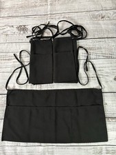 3 Aprons Half Bib Waist Black 3 Pockets 24 x12 Waitress Server Chef Waiter