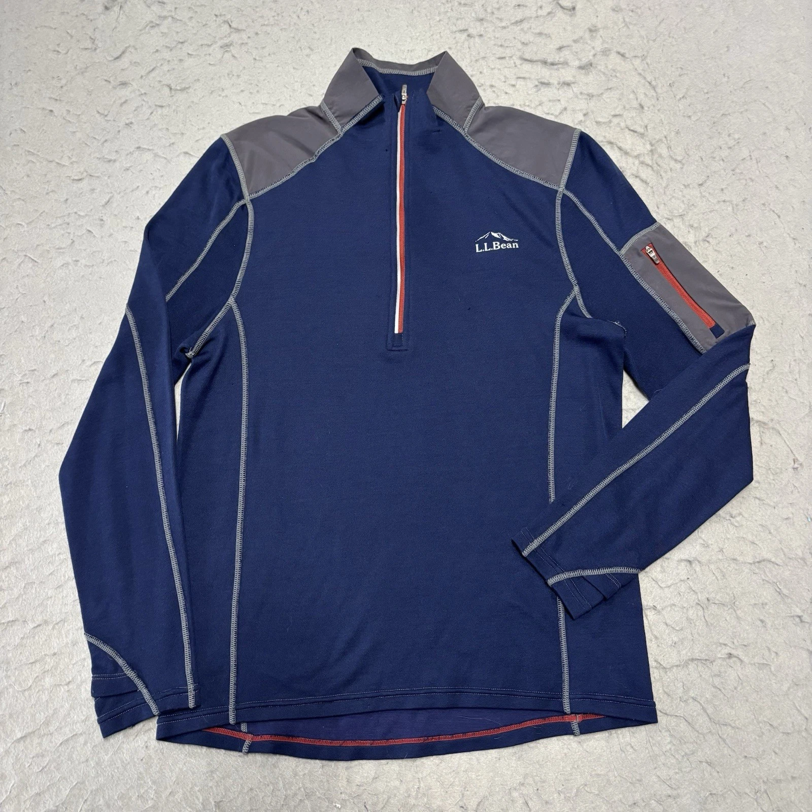 LL Bean Merino Wool 1/4 Zip Mens S Reflective Base Layer Cycling Thumbholes