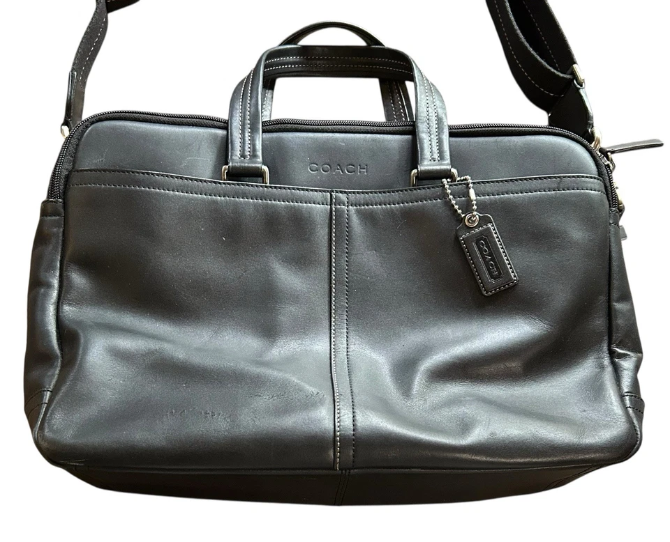 COACH Business Bag 2way F70707 Black Leather Crossbody Messenger Suitcase Read - Image 2 of 4