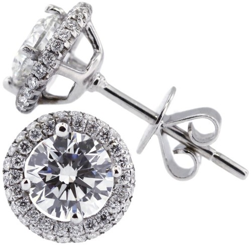 Pendientes redondos con halo de oro blanco de diamantes naturales certificados D SI3 de 4,73 quilates - Imagen 5 de 6
