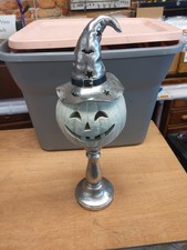 Jack-O-Lantern Pumpkin Witch Hat Pedestal Lamp Figurine. 20" Halloween Lights