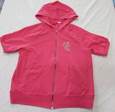 Tapemeasure Pink Full Zip Cotton Blend Hoodie Seahorse Bling Women's Size S
