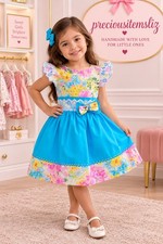 Floral Girls Dress Size 4 Turquoise Blue, Pink or Dark Pink Princess Style New