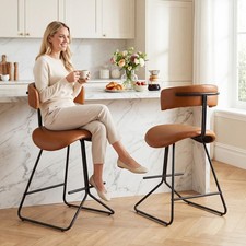 Image of Faux Leather Counter Stools Upholstered Bar Stool Set