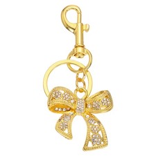 Bow Rhinestone Keychain Charm, Sparkly Women Purse Bag Charm, Gold Tone