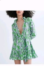 Zara green paisley printed mini shirt dress S