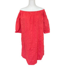 Gap Eyelet Lace Embroided Dress Size M Off Shoulder Coquette Coral Feminine