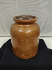 Vintage Stoneware Crock Small Brown 7 1/4" x 5 5/8" Country Farmhouse Primitive