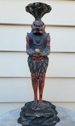 Oni Devil Statue Carved Wood Sculpture Old Polychrome - Picture 1 of 18