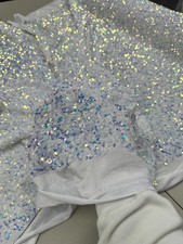 White Iridescent Sequin Stretch Velvet Fabric Sparkly Spandex Costumes Dancewear
